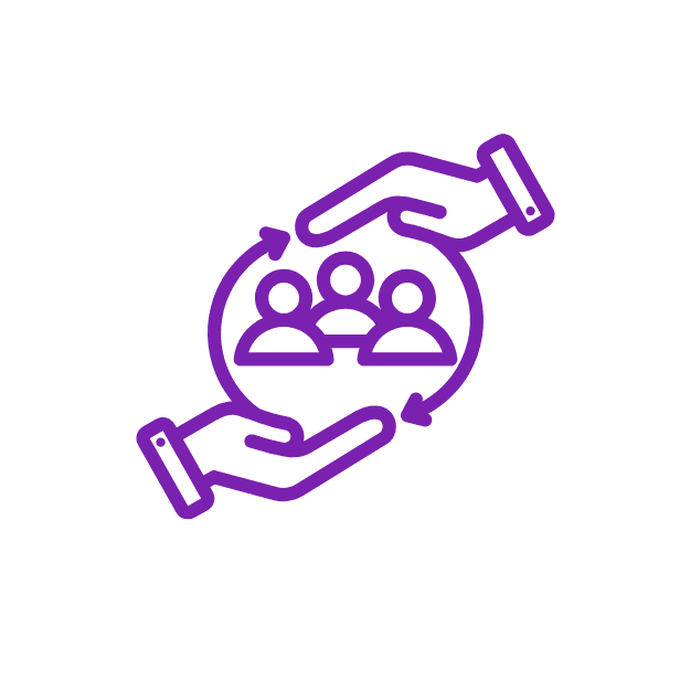 Three figures inside a heart-shaped outline, symbolizing care, team engagement, and employee retention.
