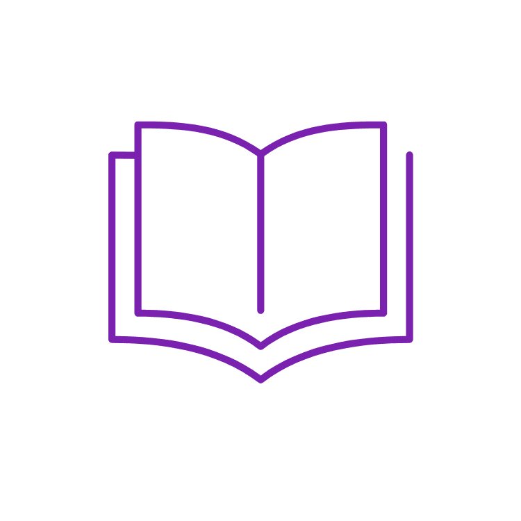 Open book icon, representing learning, resources, and the availability of academic support information.