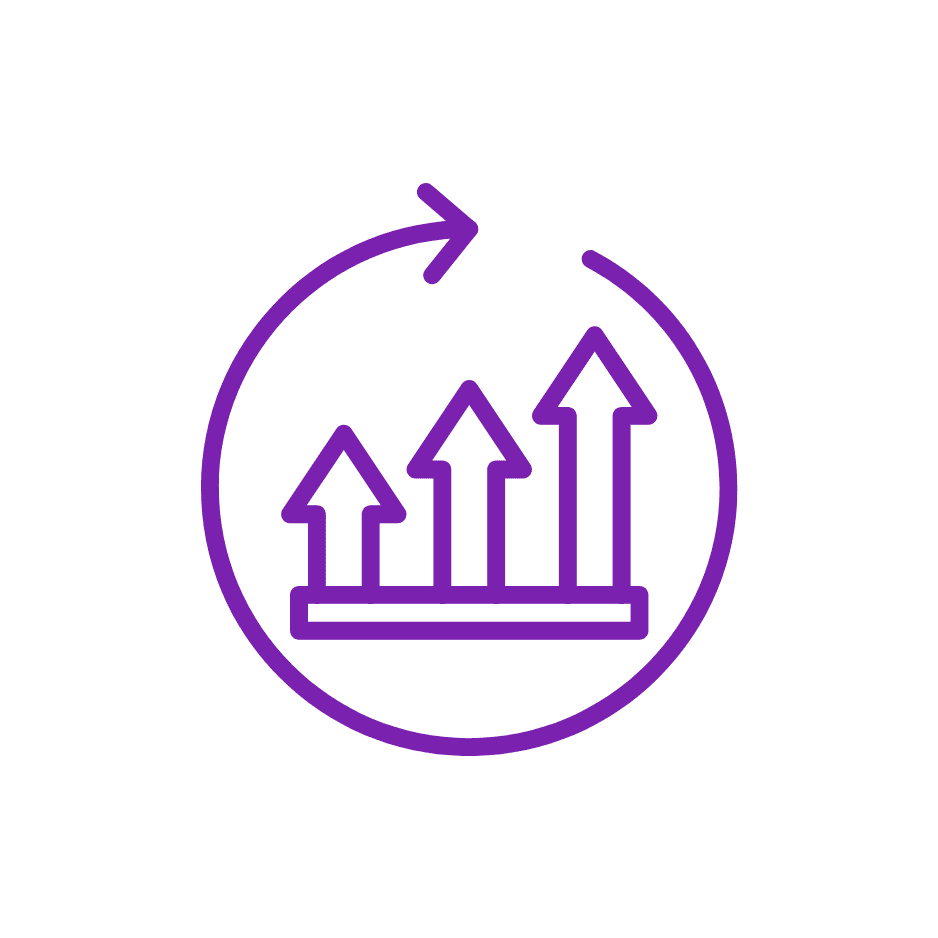 Bar chart with arrow pointing up, symbolizing growth limitations and resource constraints in institutions.